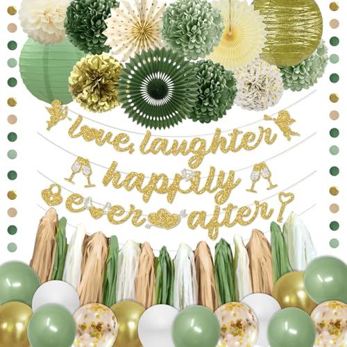FINDRICH Sage Green Wedding Party Decorations Bridal Shower Decorations Include Wedding Banner Lanterns for Just Married Bachelorette Bride To Be Party Supplies - Image 1