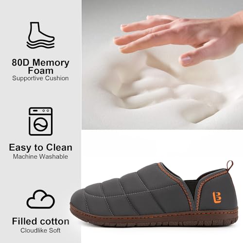LongBay Men's Outdoor Slippers Two Tone Memory Foam Slip On Indoor House Shoes bedroom Loafers Grey, 10 - Image 4