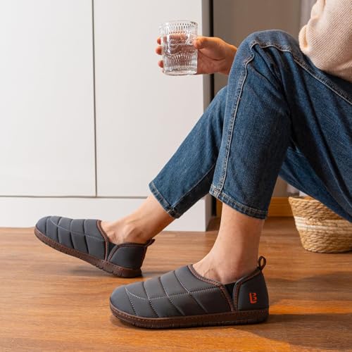 LongBay Men's Outdoor Slippers Two Tone Memory Foam Slip On Indoor House Shoes bedroom Loafers Grey, 10 - Image 2