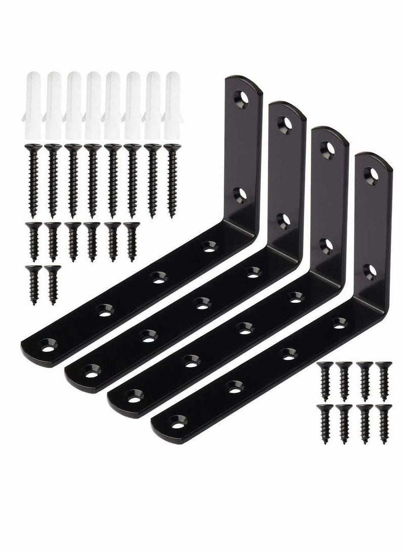 Y&D Stainless Steel Corner Code, 4 Pcs 5 x 3 Inch Right Angle Brackets Wall Support for Shelves Table Bookshelf Wood with Screws, Fixing Furniture Shelves, Cabinet, Bed (L Shaped)  - Image 1