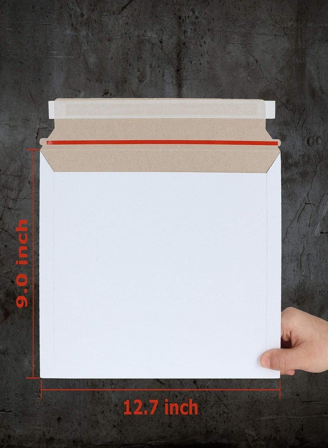 FengWu Feng 100 Pack 12.75 x 9 Inch Rigid Paperboard Mailers Stay Flat Photo Document Rigid Mailers Self-Seal Cardboard Envelopes White Chipboard Mailers - Image 2