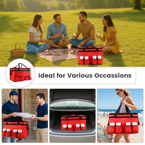 CIVJET Insulated Food Delivery Bag with 4 Cup Holder, XX-Large Insulated Grocery Bags with Zippered Top, Cooler Bags with Drink Carrier, Food Carrier Catering Bag, Commercial Food Warmer bag, Red - Image 4
