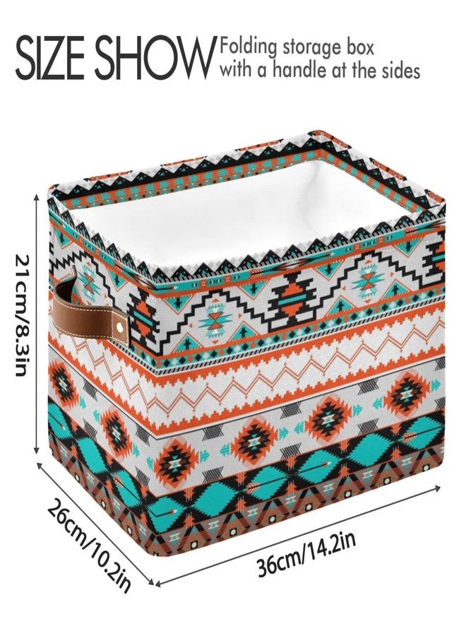 BOKEKANG Ethnic Aztec Print Storage Basket Native American Storage Bin Collapsible Retro Tribal Navajo Large Storage Baskets with Leather Handles Storage Cube Box Organizer for Closet Toys Clothes Basket,1PC - Image 4