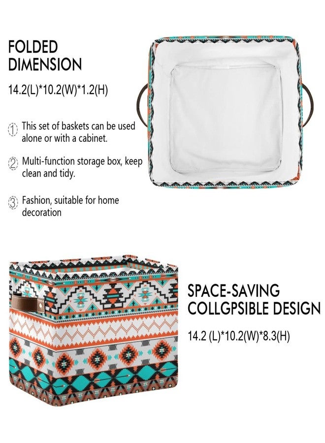 BOKEKANG Ethnic Aztec Print Storage Basket Native American Storage Bin Collapsible Retro Tribal Navajo Large Storage Baskets with Leather Handles Storage Cube Box Organizer for Closet Toys Clothes Basket,1PC - Image 3