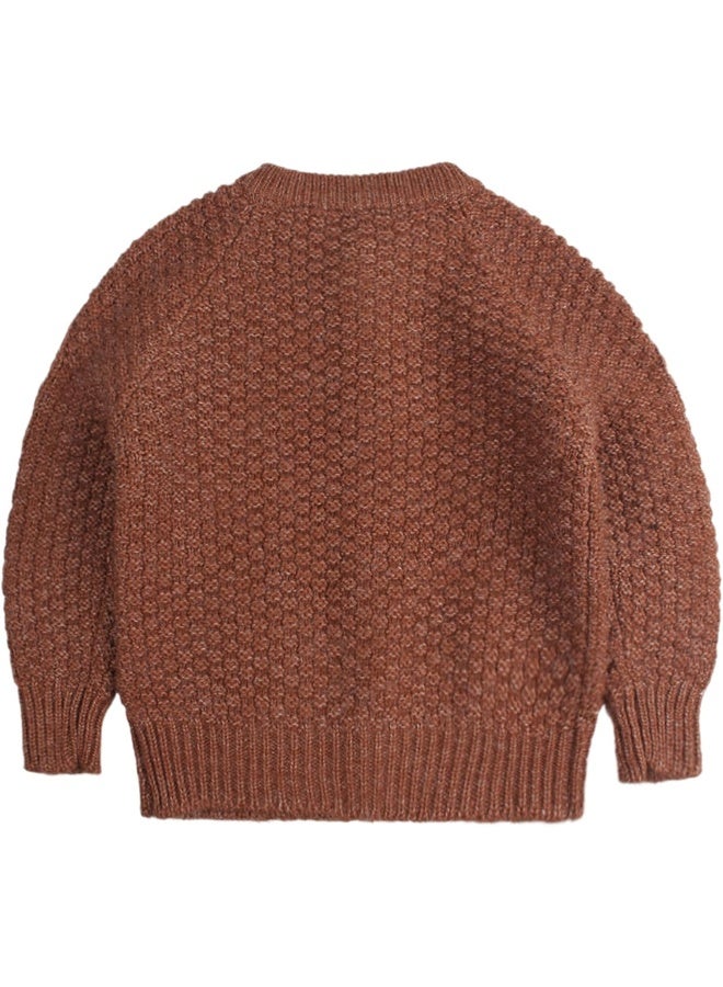 Peecabe Peecabe Toddler Cardigan Cotton Long Sleeve Cable Knit Toddler Sweater for Girls Crewneck Chunky Crochet Sweater Winter 1-6T  - Image 2