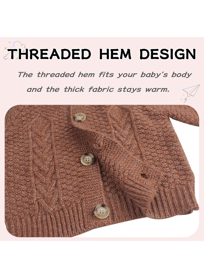 Peecabe Peecabe Toddler Cardigan Cotton Long Sleeve Cable Knit Toddler Sweater for Girls Crewneck Chunky Crochet Sweater Winter 1-6T  - Image 5