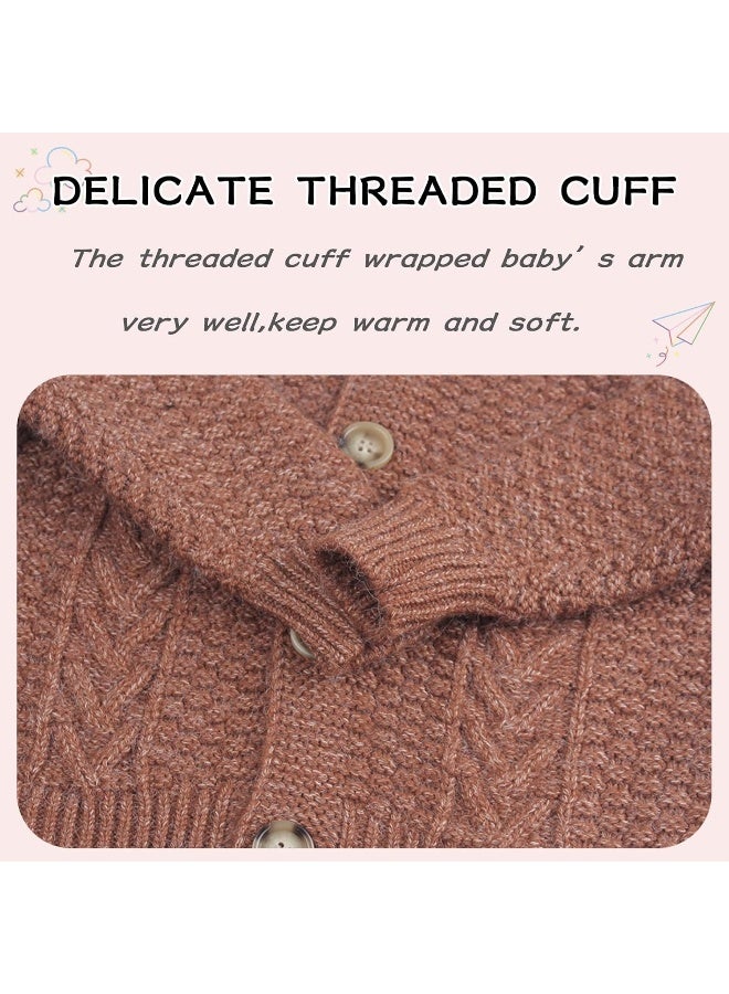 Peecabe Peecabe Toddler Cardigan Cotton Long Sleeve Cable Knit Toddler Sweater for Girls Crewneck Chunky Crochet Sweater Winter 1-6T  - Image 4