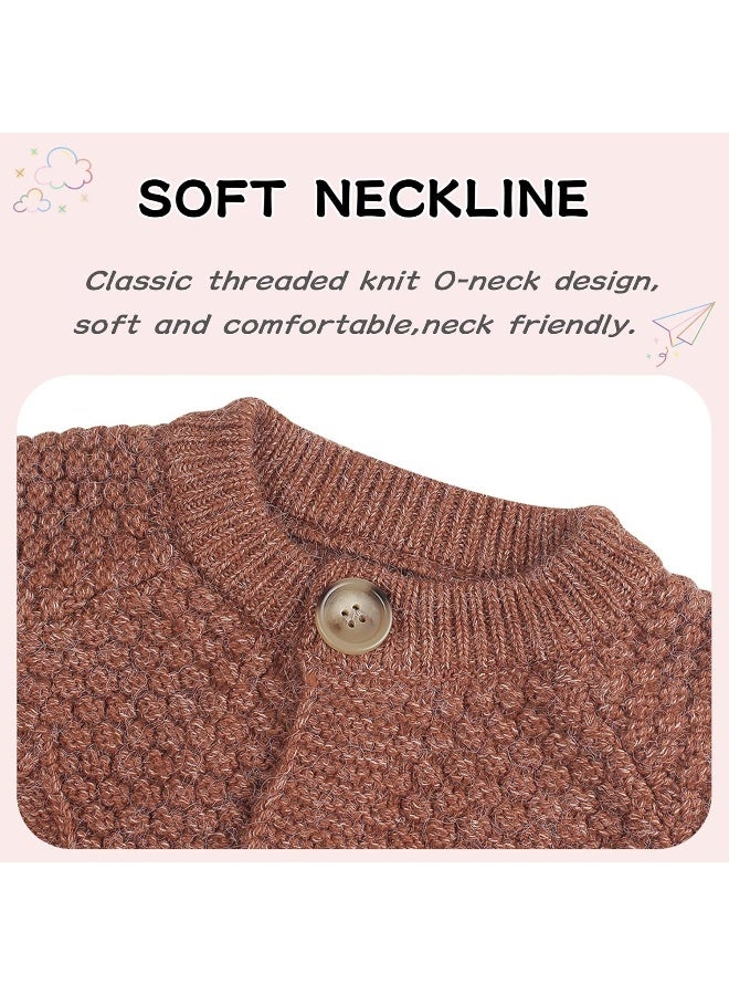 Peecabe Peecabe Toddler Cardigan Cotton Long Sleeve Cable Knit Toddler Sweater for Girls Crewneck Chunky Crochet Sweater Winter 1-6T  - Image 3