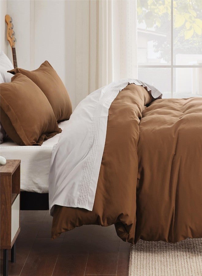 Bedsure Duvet Cover Queen Size - Soft Double Brushed Bedding Set for Kids & Adults, Zipper Closure, 3 Pieces, Includes 1 Duvet Cover (90"x90") & 2 Pillow Shams, NO Comforter, Brown - Image 2