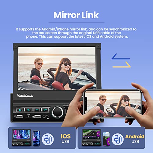 NHOPEEW Single Din Car Stereo Apple Carplay and Android Auto 1 Din 7 inch Flip Out Touchscreen Car Radio with Bluetooth and Mic - Image 4