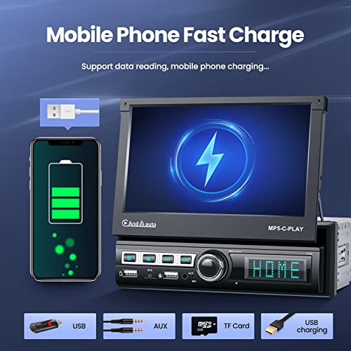 NHOPEEW Single Din Car Stereo Apple Carplay and Android Auto 1 Din 7 inch Flip Out Touchscreen Car Radio with Bluetooth and Mic - Image 5