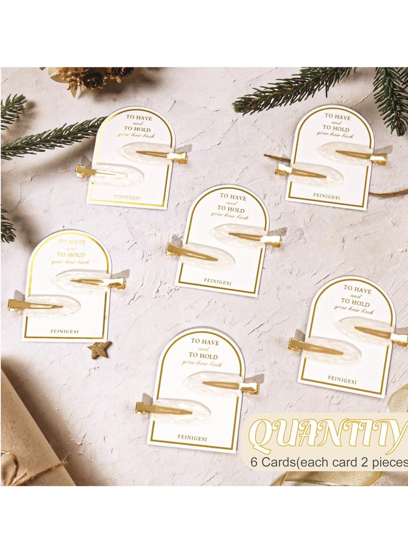 Fe 12PCS/6Cards No Bend Hair Clips Bridesmaid Creaseless Hair Clips Acrylic Resin Flat Clip Acetate Bridesmaid Hair Clips Hair Setting Clips for Bridesmaid Gift Proposal Box (White)  - Image 2
