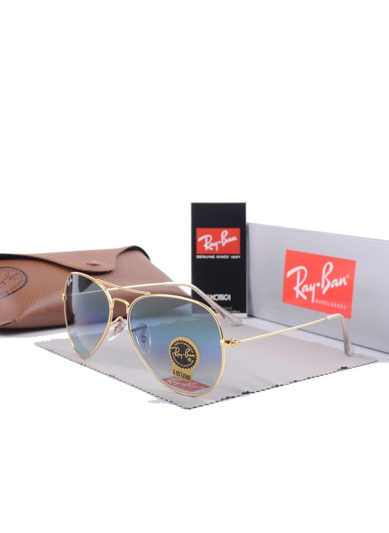 Ray-Ban Ray-Ban Pilot Lens Sunglasses UV Lenses with Gold Frames Blue Lenses  - Image 1