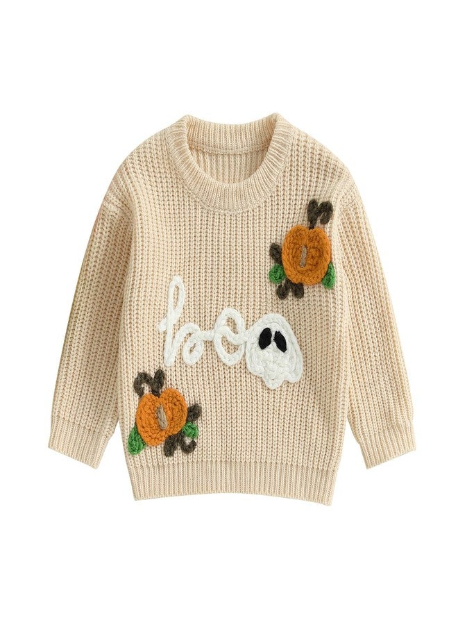 Socutebabe طقم ملابس هالوين للأطفال حديثي الولادة، بنين وبنات، سترة صوفية محبوكة بتصميم شبح، ملابس خريفية وشتوية لطيفة (لون بيج، من سنتين إلى ثلاث سنوات) - Image 1