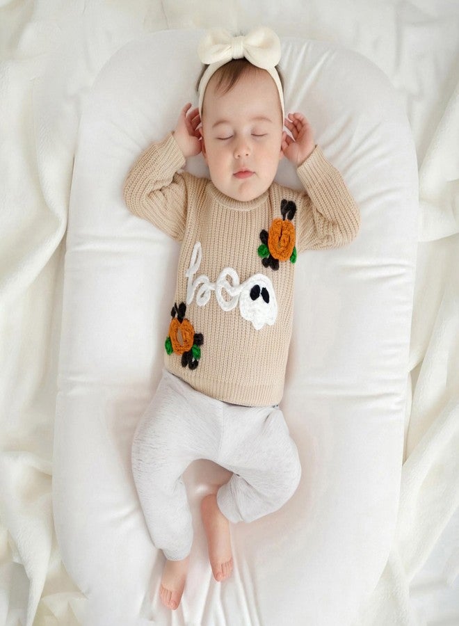 Socutebabe طقم ملابس هالوين للأطفال حديثي الولادة، بنين وبنات، سترة صوفية محبوكة بتصميم شبح، ملابس خريفية وشتوية لطيفة (لون بيج، من سنتين إلى ثلاث سنوات) - Image 3