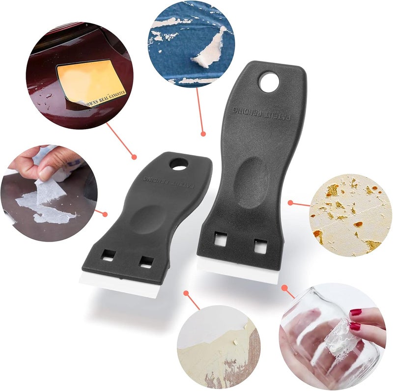 FOSHIO 2PCS Plastic Razor Blade Scraper Tool and 100PCS Plastic Blades for Gasket Remover, Sticker Remover, Labels Decal and Adhesive Remover for Windows and Glass (Dark Black) - Image 5