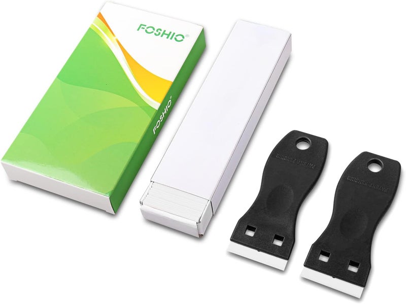FOSHIO 2PCS Plastic Razor Blade Scraper Tool and 100PCS Plastic Blades for Gasket Remover, Sticker Remover, Labels Decal and Adhesive Remover for Windows and Glass (Dark Black) - Image 2