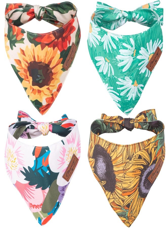 Charcy Bandanas 4 Pack, Fall Bandana for Boy Girl Dog Holiday Birthday, Adjustable Durable Scarf, Unique Design - Sunflower Large - Image 1