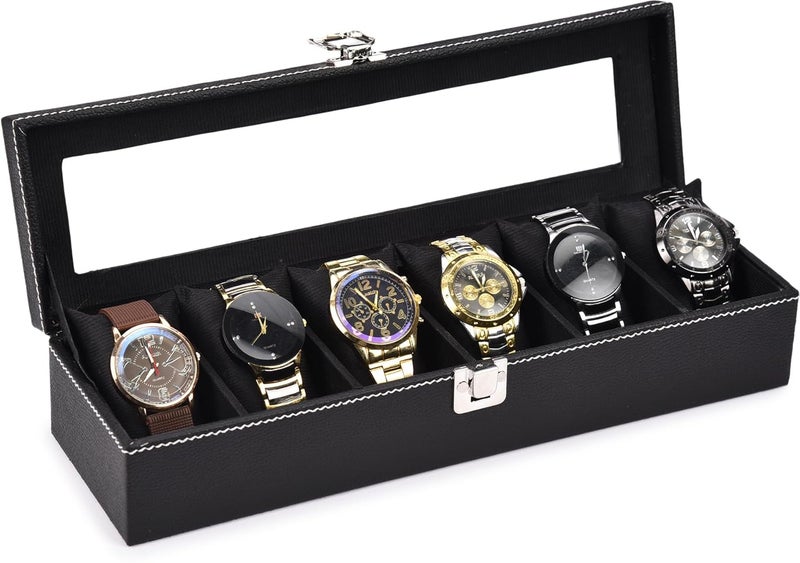 STORESHINE Men's and Women's Leatherette Watch organizer holder Case for 6 Watches in Black and Black Color, Removable Watch Pillows, Watch Box Holder, Gift for Loved Ones - Image 1