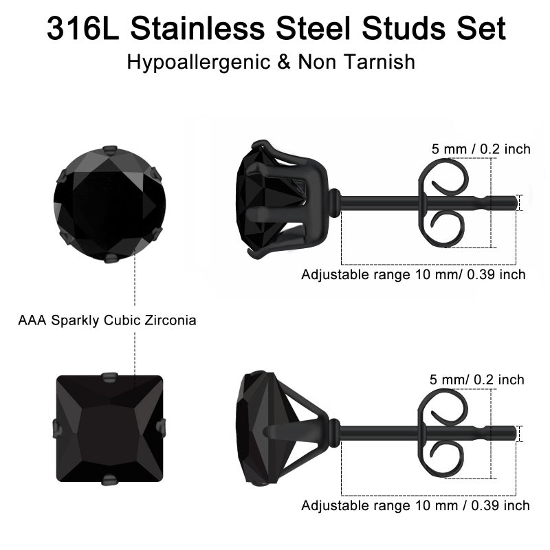 LUCKYPADS Black Earrings for Men: LUCKYPADS Cubic Zirconia Earrings Studs 12 Pairs Black Diamond Stud Earrings Small Stud Earrings for Women Hypoallergenic Earrings Multipack for Boys - Image 4