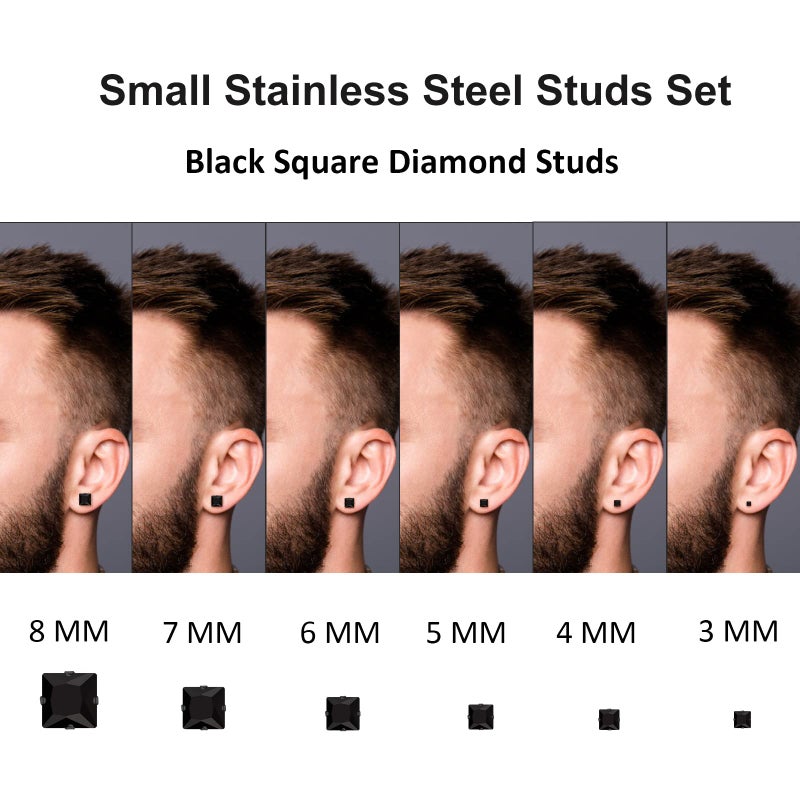 LUCKYPADS Black Earrings for Men: LUCKYPADS Cubic Zirconia Earrings Studs 12 Pairs Black Diamond Stud Earrings Small Stud Earrings for Women Hypoallergenic Earrings Multipack for Boys - Image 5
