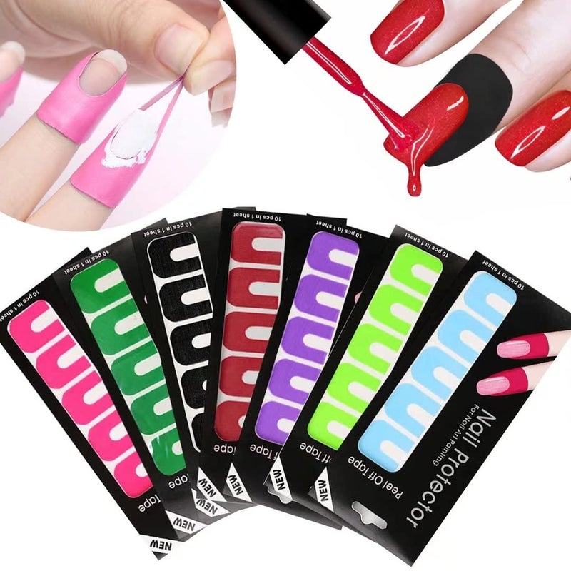 EBANKU EBANKU Nail Polish Protector 14 Sheets 140 Piece Disposable Peel Off Sticker UShape Tape for Nail Art Painting Soft Plastic Nail Art Protector SpillProof Stickers Stamping Manicure Tool