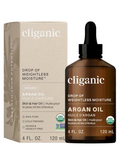 Cliganic Organic Argan Oil 4oz / 120ml, 100% Pure, Cold Pressed, For Hair, Face & Skin  - Image 1