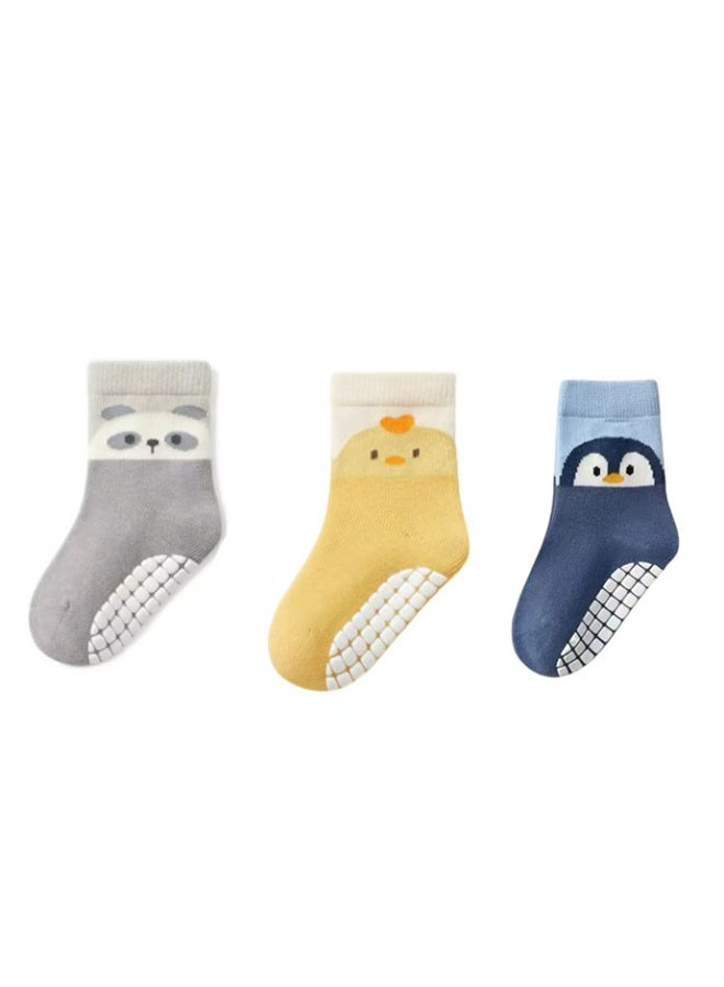 3 pairs of anti slip socks for autumn and winter babies, bid farewell to falls, warm crawling, baby learning anti slip artifact makes every step safe and stable for boys - Image 1