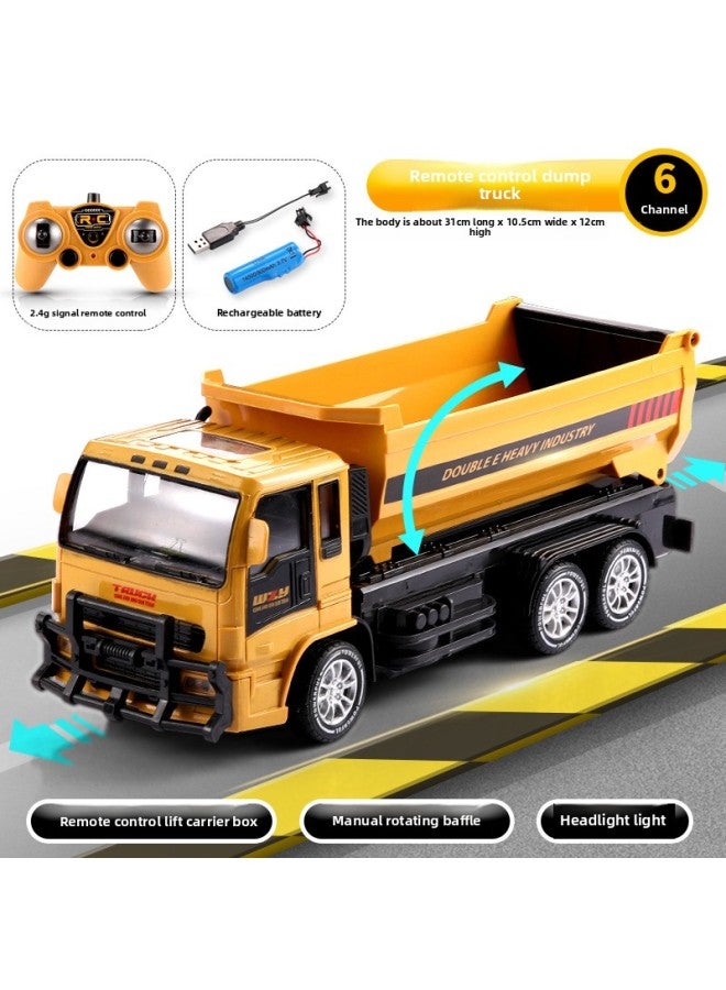 Large Children's Electric Remote Control Excavator Engineering Vehicle Alloy Bucket Excavator Boy Toy Dump Truck Cross Border-Color:6-channel-tip Truck [color Box] All Plastic-Scale:[top Configuration] Three Sets Of Rechargeable Batteries  - Image 1