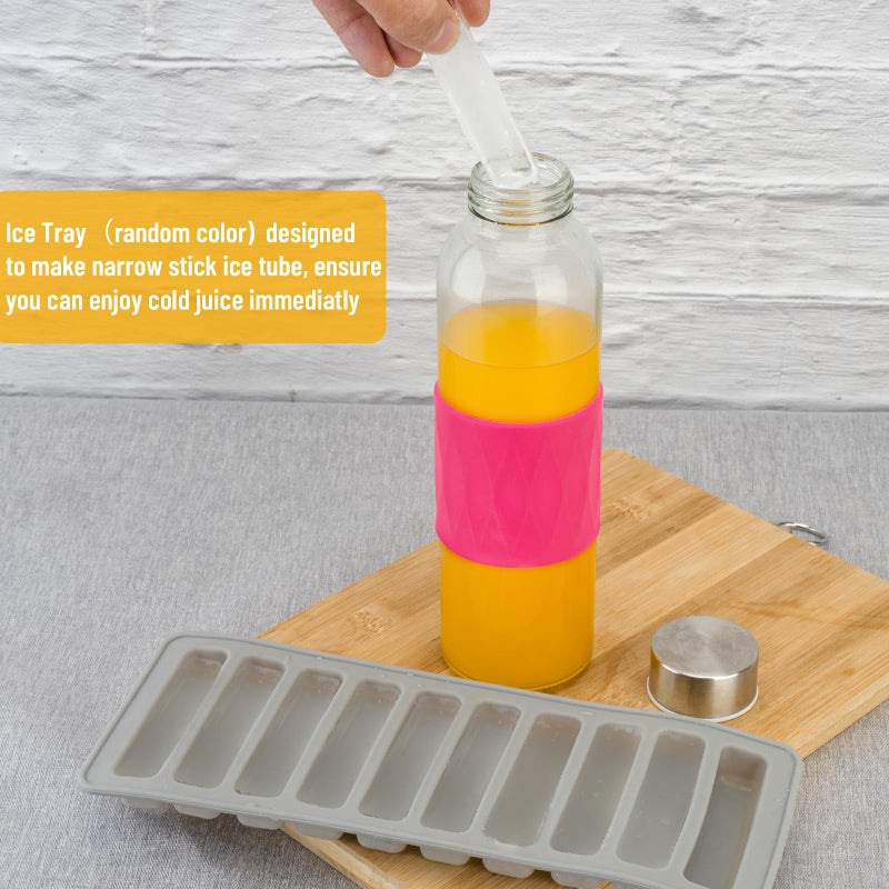 Zukro Clear Glass Water Bottles with Silicone Sleeve and Lids 18 oz  Reusable Glass Juice Bottles with Stainless Steel Airtight Cap for Juicing  Leak Proof Drinking Bottles  BPA Free  Set of 6 - Image 4