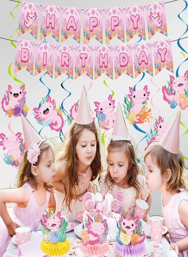 Refavor Axolotl Birthday Party Decorations, 15PCS Axolotl Theme Birthday Banners Hanging Swirl Honeycomb Centerpieces, Cute Salamander Party Decor Kids Girls - Image 5