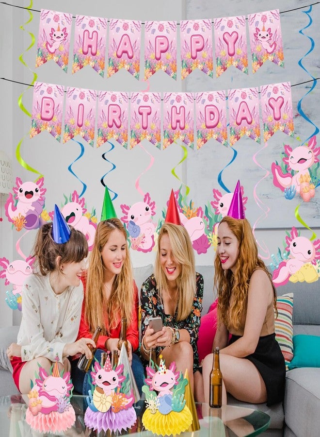 Refavor Axolotl Birthday Party Decorations, 15PCS Axolotl Theme Birthday Banners Hanging Swirl Honeycomb Centerpieces, Cute Salamander Party Decor Kids Girls - Image 4