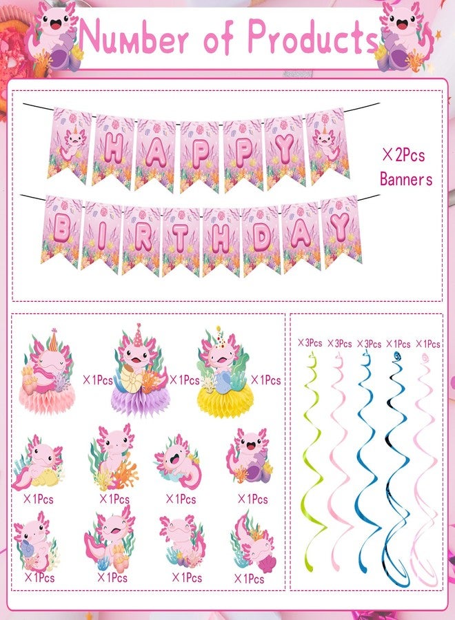 Refavor Axolotl Birthday Party Decorations, 15PCS Axolotl Theme Birthday Banners Hanging Swirl Honeycomb Centerpieces, Cute Salamander Party Decor Kids Girls - Image 3