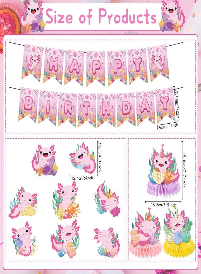 Refavor Axolotl Birthday Party Decorations, 15PCS Axolotl Theme Birthday Banners Hanging Swirl Honeycomb Centerpieces, Cute Salamander Party Decor Kids Girls - Image 2