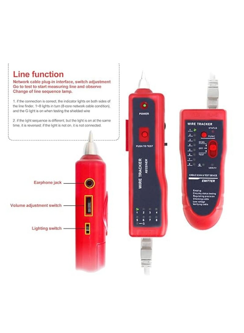 Terabyte Line Finder,Telephone Wire Tracker,LAN Network Cable Detector Tracker Multifunctional Anti-Interference For RJ11 RJ45 Cat5 Cat6 (Red) - Image 5