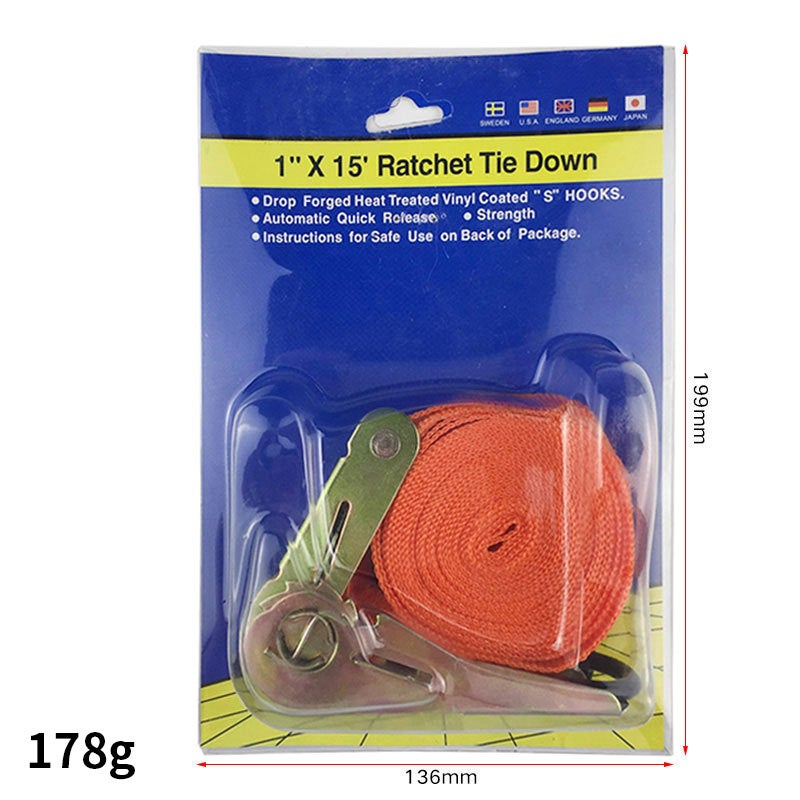 Ratchet Straps 15-Inch Thickened Orange Polyester - Wear-Resistant & Elastic Cargo Straps - Portable & Easy To Use for Auto Transportation & Vehicle Owners - Image 1