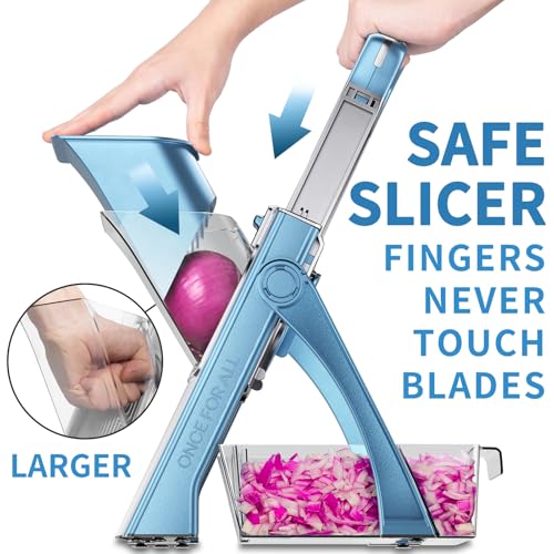 ONCE FOR ALL Upgrade Safe Mandoline Slicer Plus, Biger Size, Adjustable Vegetable Food Chopper Potato Fries Cutter, Detachable Blade, Kitchen Chopping Artifact, Gift (SkyBlue) - Image 2