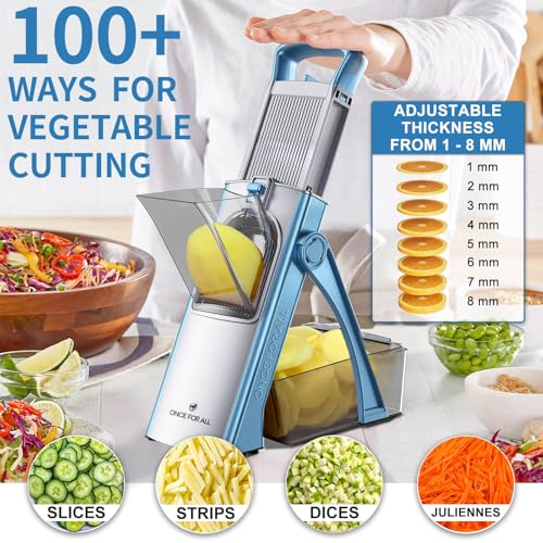 ONCE FOR ALL Upgrade Safe Mandoline Slicer Plus, Biger Size, Adjustable Vegetable Food Chopper Potato Fries Cutter, Detachable Blade, Kitchen Chopping Artifact, Gift (SkyBlue) - Image 3