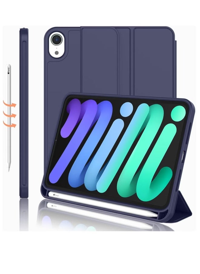 DUSALA New iPad Mini 6 Case 8.3 Inch 2021 (6th Gen) with Pencil Holder - Trifold Stand Smart Cover with Soft TPU Back, Auto Wake/Sleep Function(Navy) - Image 1