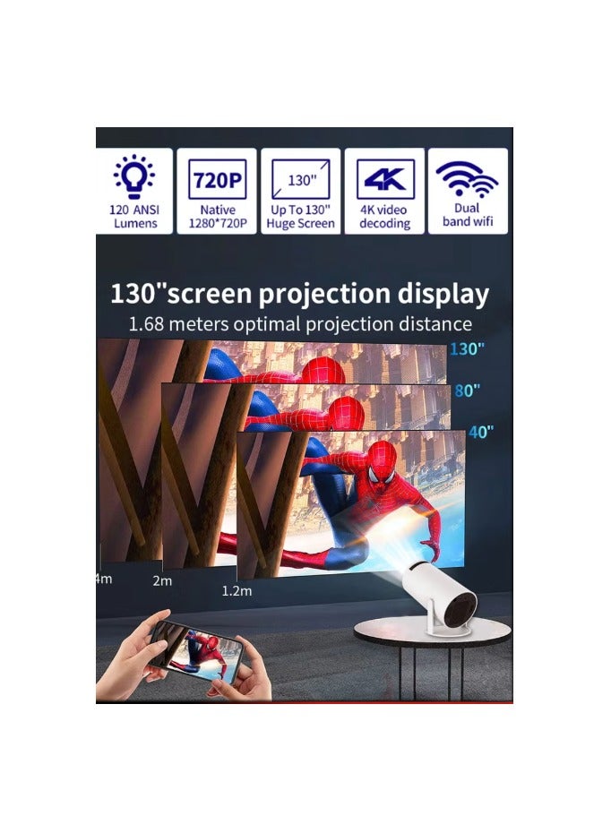 120ANSI Lumens HD Smart Projector Android 11 Portable Mini Cinema 130 Inches Screen Display Lamp 4K Home Movie Theater Gaming Video Presentations 180 Degree Rotating Screen Mobile Phone Projection - Image 4