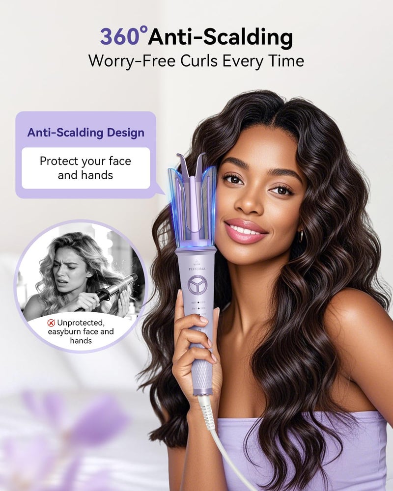 FLYZEMAA Automatic Rotating Curling Iron 1 Inch Curling Wand with 4 Temperature,Portable Hair Curlers for Travel,Anti-Scald,Anti-Tangle Barrel Curling Irons - Image 4