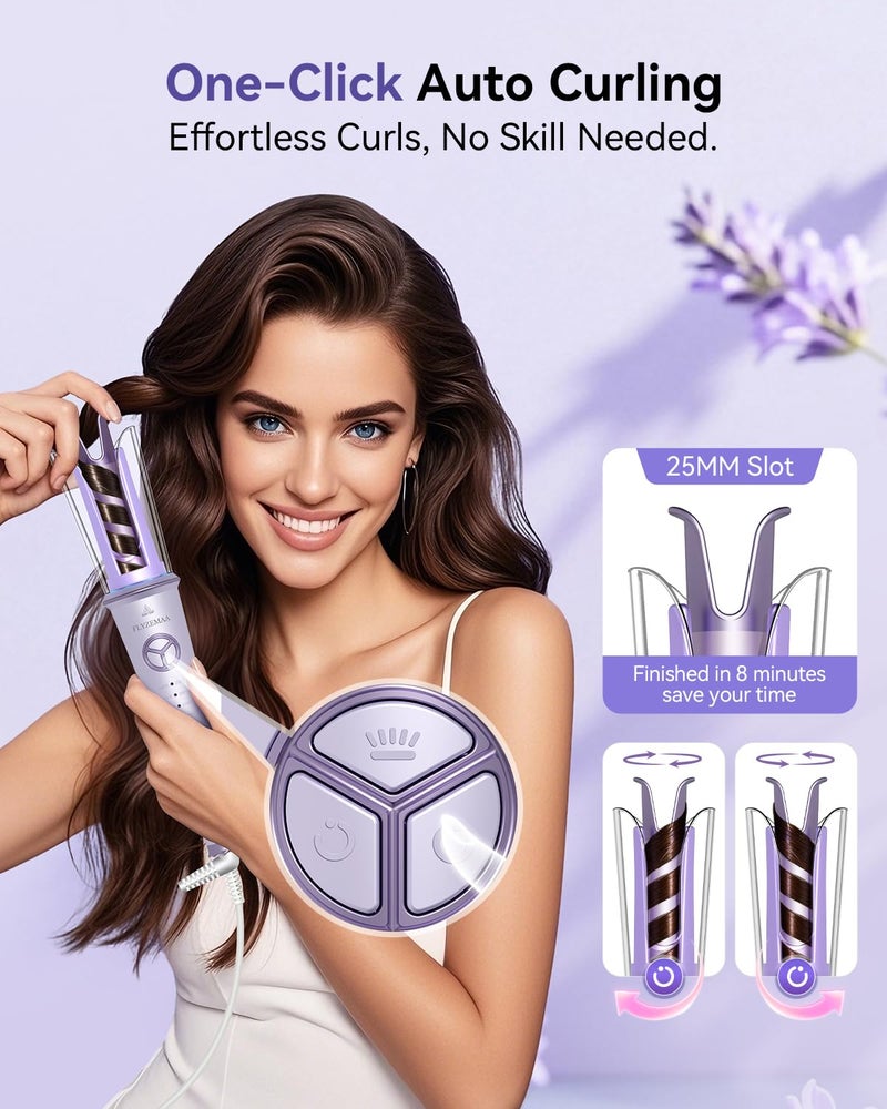 FLYZEMAA Automatic Rotating Curling Iron 1 Inch Curling Wand with 4 Temperature,Portable Hair Curlers for Travel,Anti-Scald,Anti-Tangle Barrel Curling Irons - Image 2