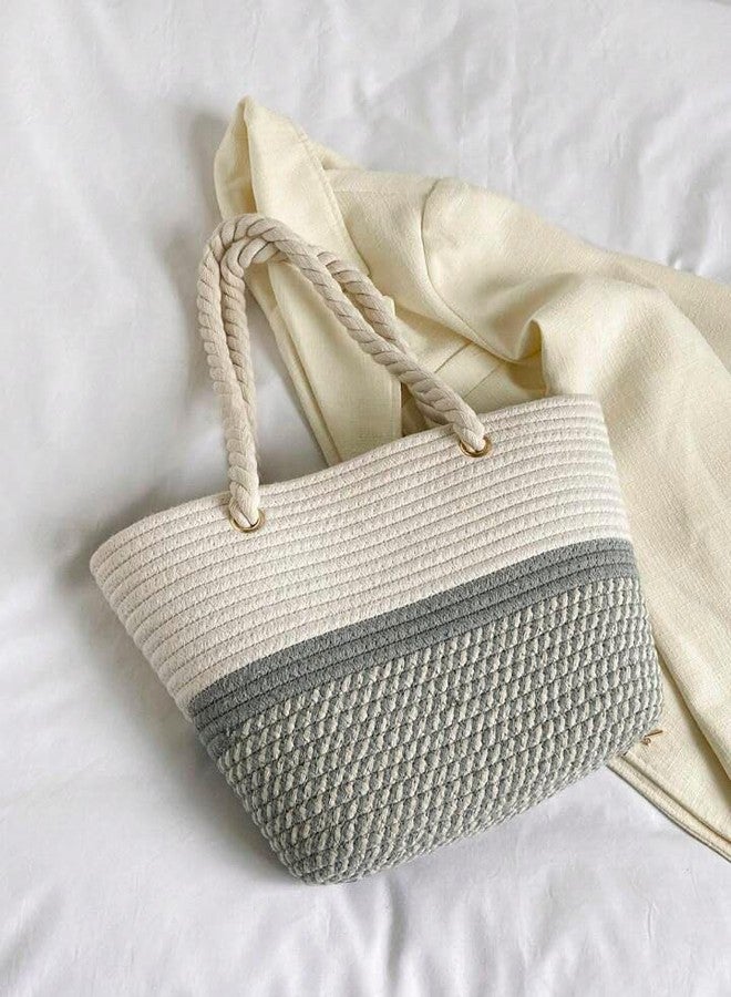 GHATIN women stylish pure cotton boho fancy handbags tote bag trendy shoulder purse for ladies/girls college, office, shopping, travel gift (Grey) - Image 2