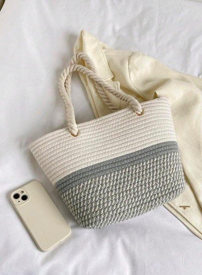 GHATIN women stylish pure cotton boho fancy handbags tote bag trendy shoulder purse for ladies/girls college, office, shopping, travel gift (Grey) - Image 3