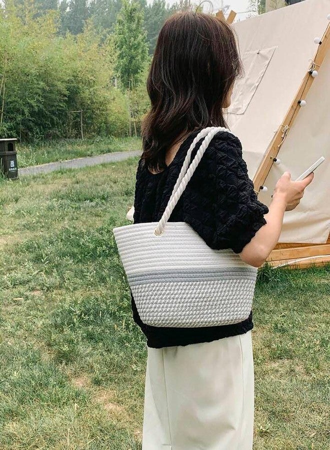 GHATIN women stylish pure cotton boho fancy handbags tote bag trendy shoulder purse for ladies/girls college, office, shopping, travel gift (Grey) - Image 4