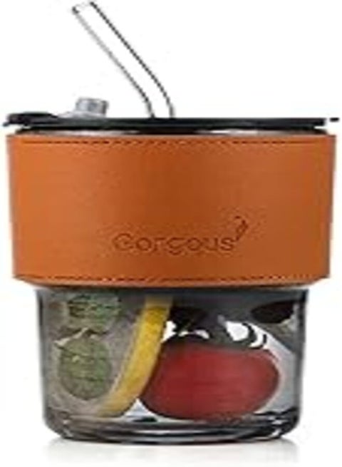 MIBRU 450ml Straw Glass Cup Heat-Resistant Leather Cover Coffee Mug For Tea Wine Glass Milk Water Cup With Lid Office Travel Cup