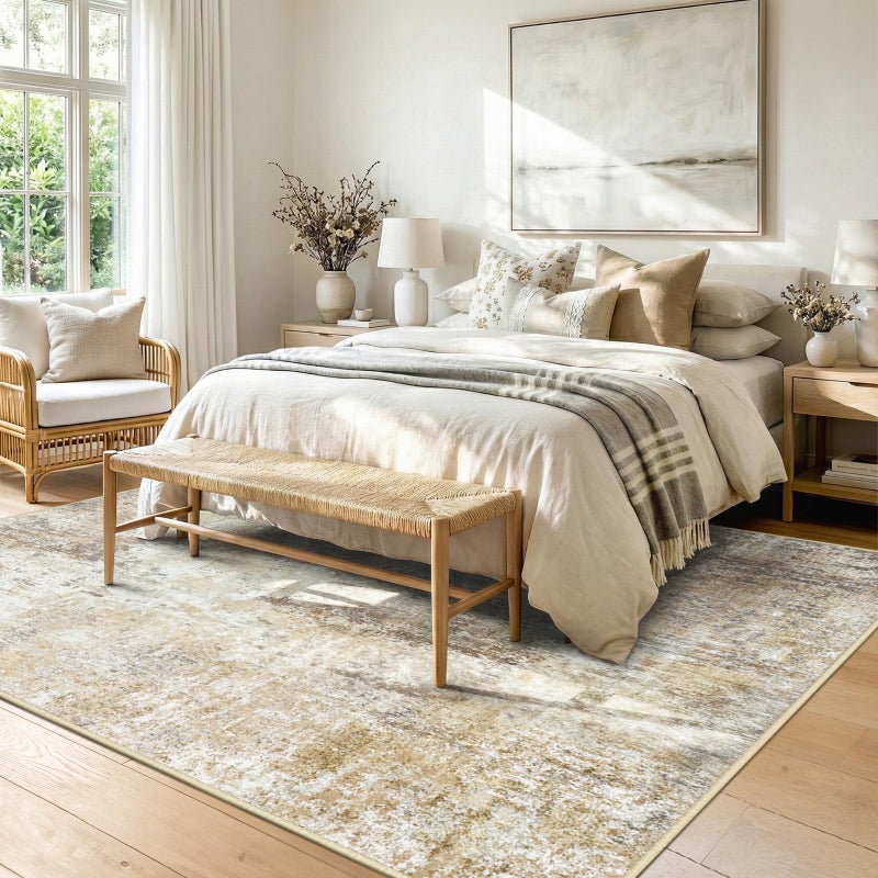 RELEANY Washable Area Rugs 8'x10' Non-Slip Modern Abstract Soft for Living Room Entryway Bedroom Nursery, Print Pattern, Neutral Brown Gray - Image 3