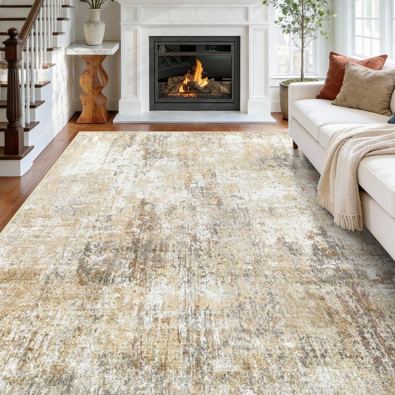 RELEANY Washable Area Rugs 8'x10' Non-Slip Modern Abstract Soft for Living Room Entryway Bedroom Nursery, Print Pattern, Neutral Brown Gray - Image 1