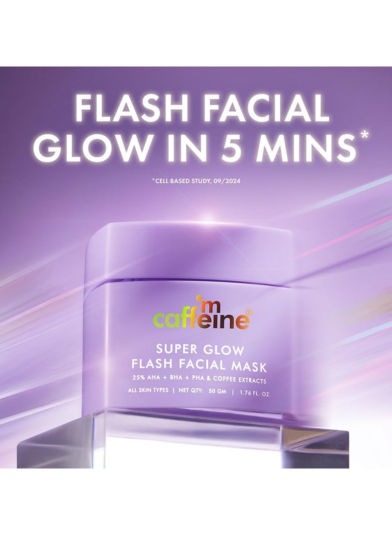 إم كافيين قناع الوجه سوبر جلو فلاش للوجه 25% حمض ألفا هيدروكسي + حمض البوتاسيوم الحمضي + حمض البوتاسيوم الحمضي + حمض البوتاسيوم الحمضي للوجه | قناع الوجه المتوهج لمدة 5 دقائق | تفتيح فوري | تفتيح فوري | يفتح المسام ويزيل الرؤوس السوداء والبشرة الميتة | إزالة السمرة | قناع تغيير اللون - 50 جم - Image 2