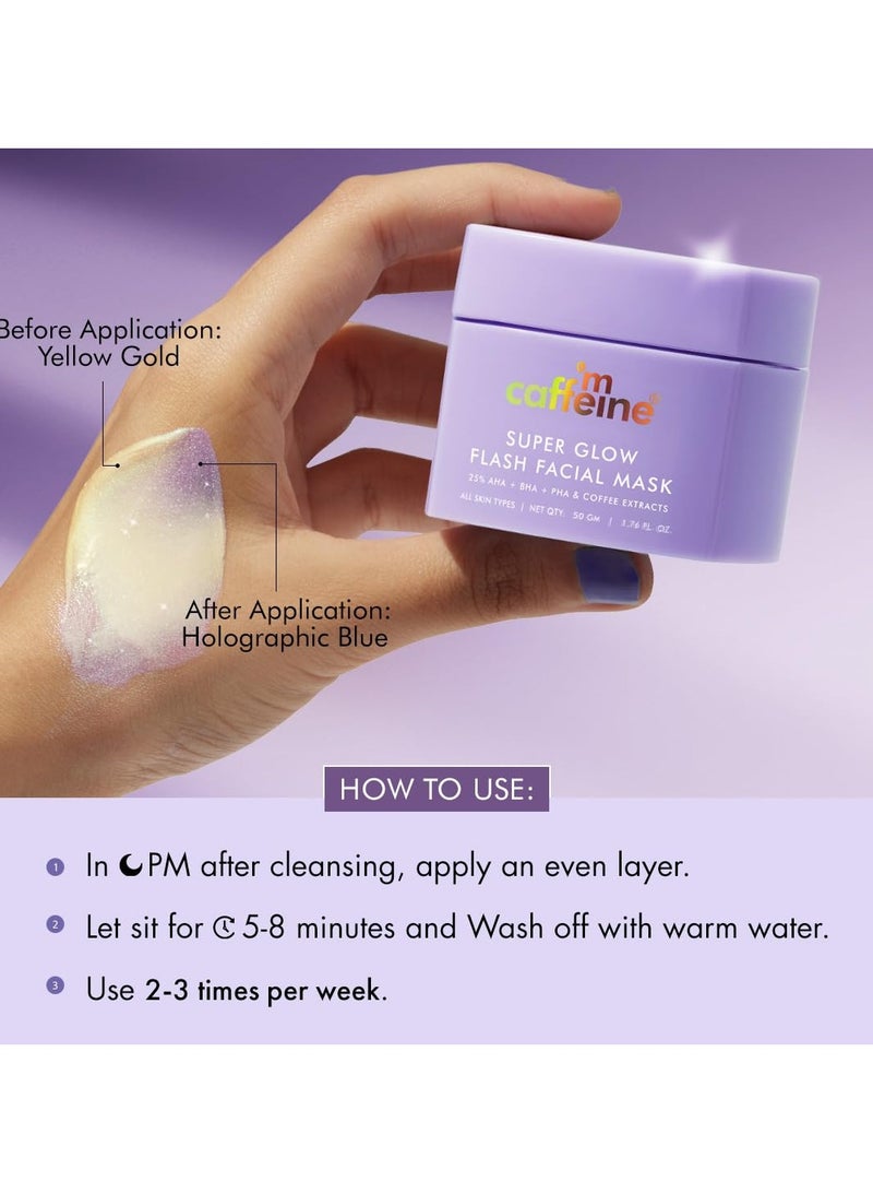 إم كافيين قناع الوجه سوبر جلو فلاش للوجه 25% حمض ألفا هيدروكسي + حمض البوتاسيوم الحمضي + حمض البوتاسيوم الحمضي + حمض البوتاسيوم الحمضي للوجه | قناع الوجه المتوهج لمدة 5 دقائق | تفتيح فوري | تفتيح فوري | يفتح المسام ويزيل الرؤوس السوداء والبشرة الميتة | إزالة السمرة | قناع تغيير اللون - 50 جم - Image 5